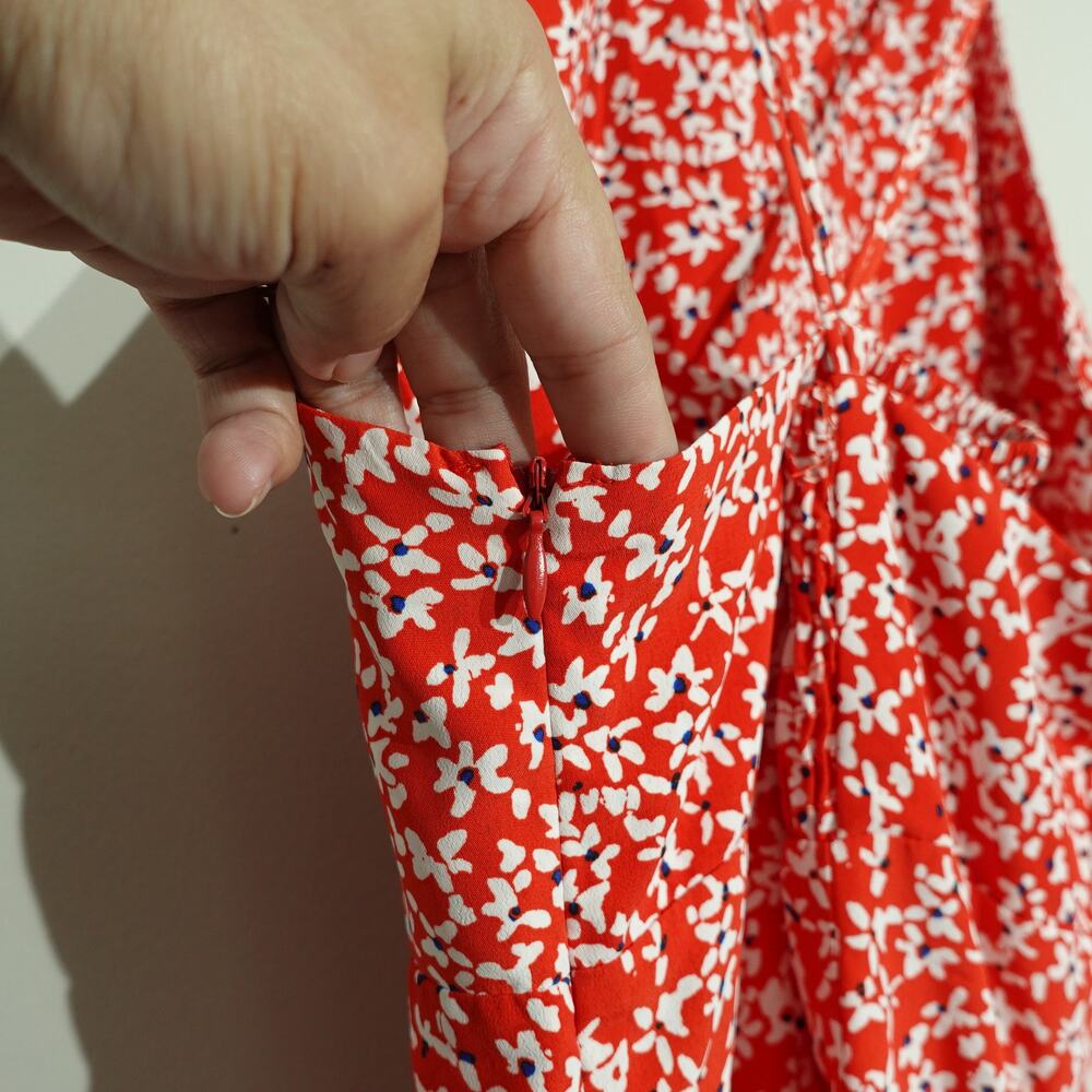 ZARA Women Fit & Flare Mini Sun Dress Floral Pattern Sleeveless Red White Size M - Picture 7 of 8